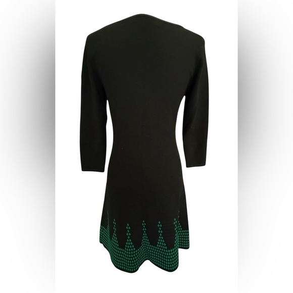 Nine West Black Green Knit SweaterDress S Fit & Flare Scoop Neck Retro Geometric - Picture 3 of 8